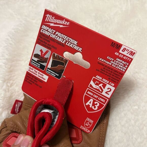 NWT Milwaukee Impact protection comfortable leather gloves size 8”/M - Picture 6 of 6